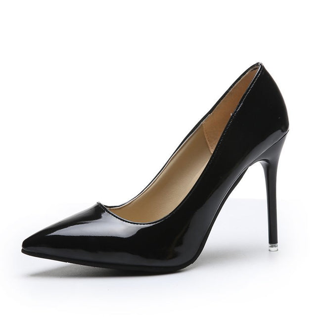 Black high-heeled shoe on a white background