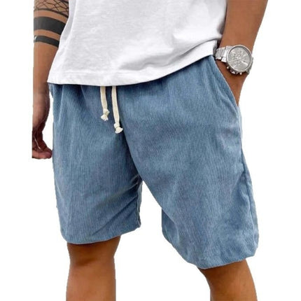 Men’s Corduroy Shorts with Drawstring – Casual Summer Pockets Pants