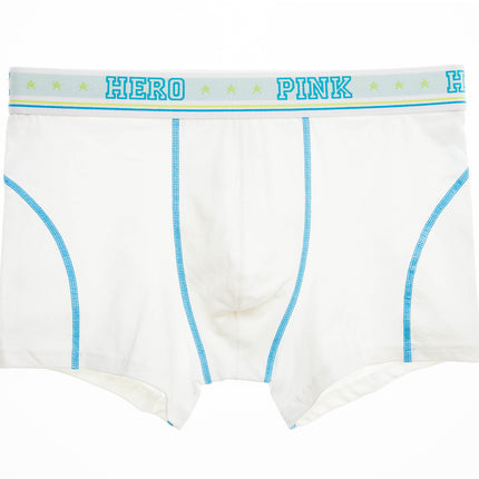 White boxer briefs with blue accents and 'PINK' branding on a white background
