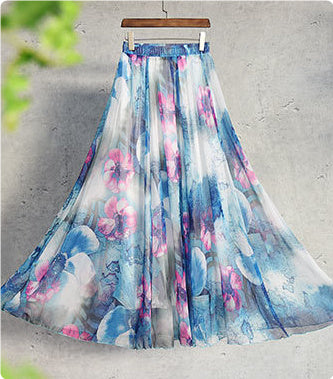 Floral patterned skirt on a gray background