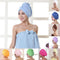 Woman wearing a blue towel with multiple images of her using the towel in different colors.