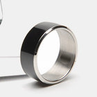 Silver ring with black interior on a white background