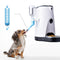 Pet water fountain with a dog drinking from it on a white background