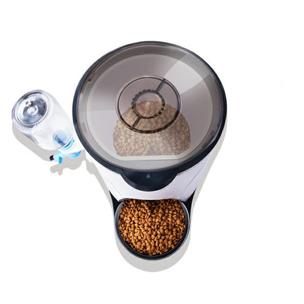Pet feeder with food on a white background