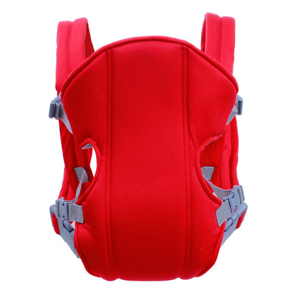 Red baby carrier with gray straps