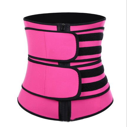 Pink waist trainer with black straps on a white background