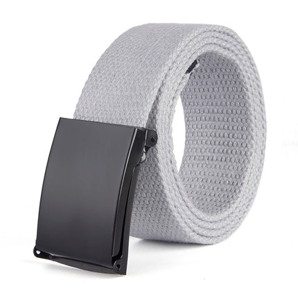 Gray belt with a black buckle on a white background