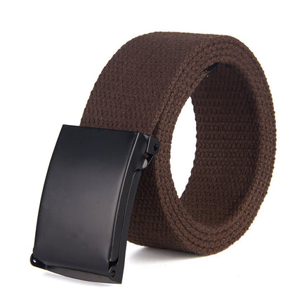 Brown belt with a black buckle on a white background