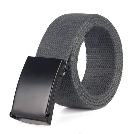 Gray belt with a black buckle on a white background