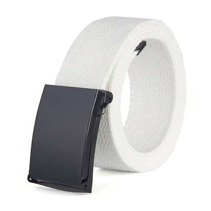 White belt with a black buckle on a white background
