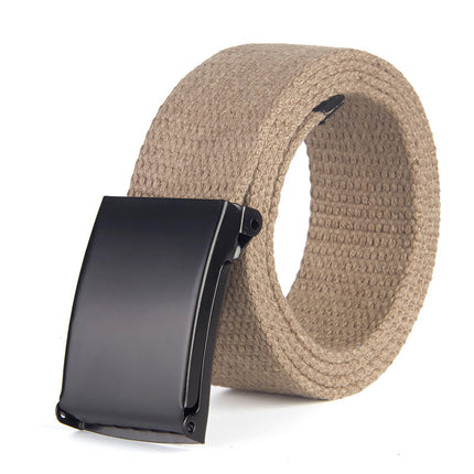 Beige belt with a black buckle on a white background