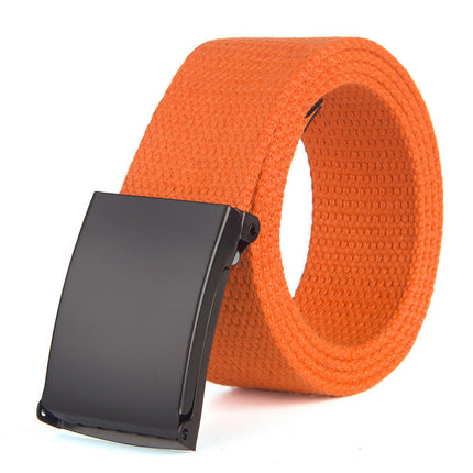 Orange belt with a black buckle on a white background