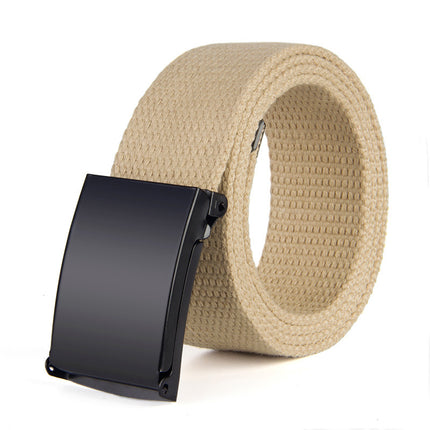Beige belt with a black buckle on a white background