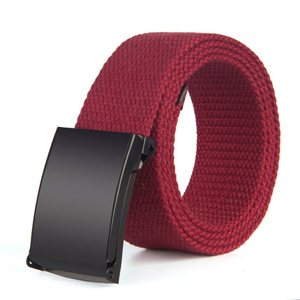 Red belt with a black buckle on a white background