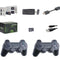 List of items included in a gaming console package with controllers, game stick, and accessories.