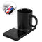 Black mug on a wireless charging pad with smartphone on top, labeled '2 IN 1 (Upgrade)'.