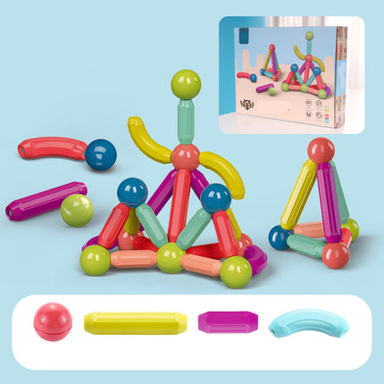Colorful magnetic building toy set with packaging