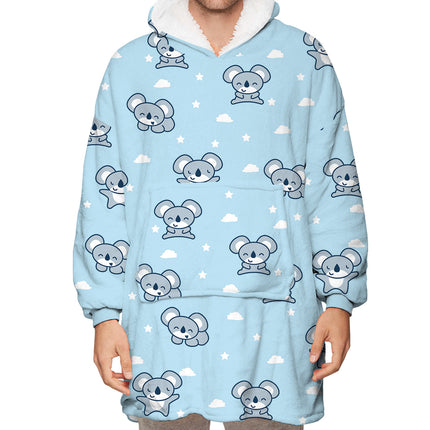 Light blue hoodie with koala bear pattern on a white background