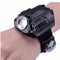 Wrist-mounted flashlight with digital display and compass on a white background