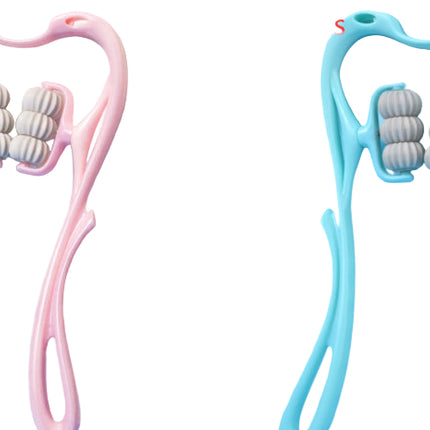 Two silicone dental tool models, one pink and one blue, on a white and light blue background.