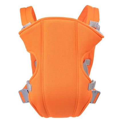 Orange baby carrier with gray straps