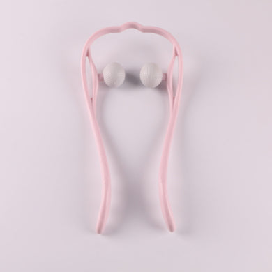 Pink headband with white beads on a light pink background