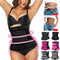 Black waist trainer with before and after effects on a white background