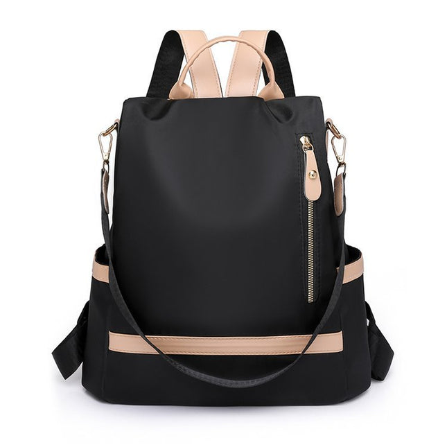 Black backpack with beige accents on a white background