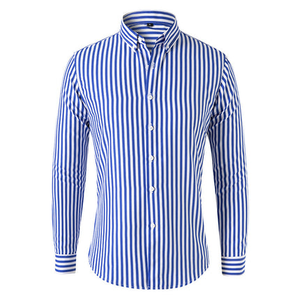 Blue and white striped shirt on a white background