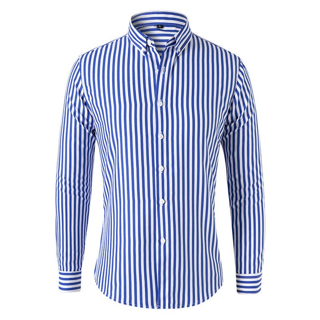 Blue and white striped shirt on a white background