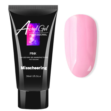 Black tube of Acryl Gel with pink gel sample on a white background