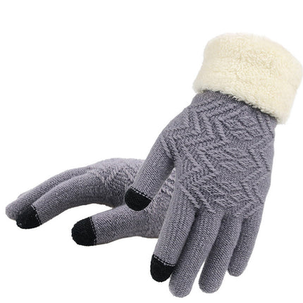 Gray gloves with black tips and white cuff on a white background
