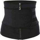 Black waist trainer with a zipper on a white background