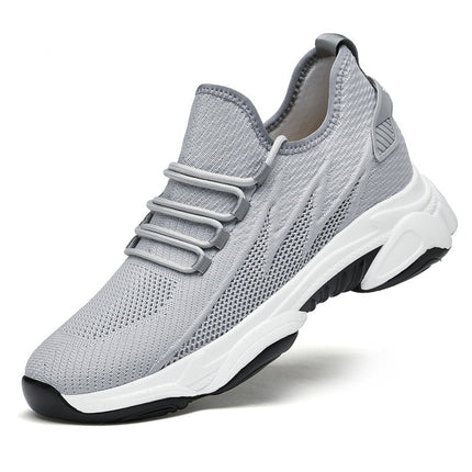 Gray athletic shoe with white sole