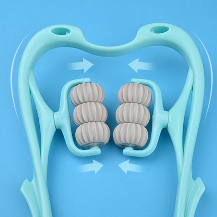 Massage tool with ribbed cylindrical nodes on a blue background
