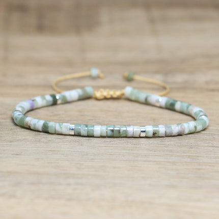 Women's Natural Stone Adjustable Beaded Bracelet – Handwoven Crystal Anklet & Spacer Beads