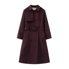 Purple trench coat with a belt on a white background