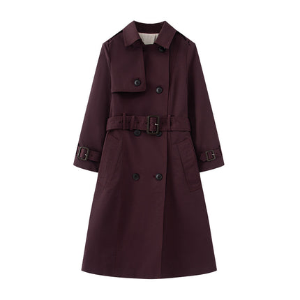 Purple trench coat with a belt on a white background