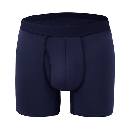 Navy blue boxer briefs on a white background