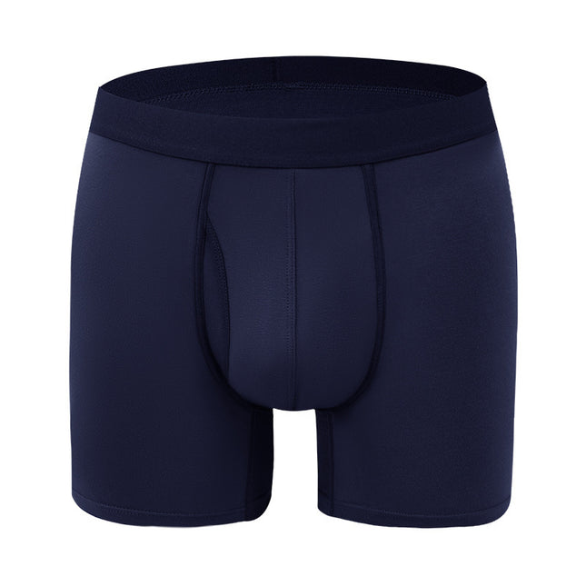 Navy blue boxer briefs on a white background