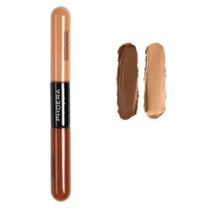Makeup stick with 'Phidea' branding and two color swatches labeled '104 Cinnamon / Peach'.