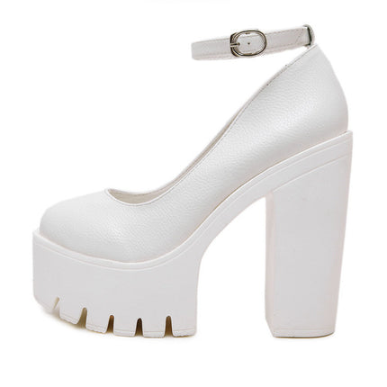White platform high heel shoe on a white background
