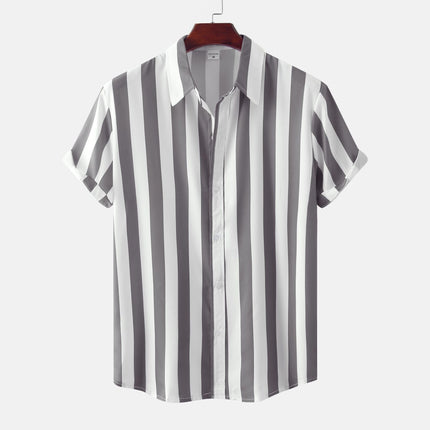 Striped shirt with gray and white vertical stripes on a white background