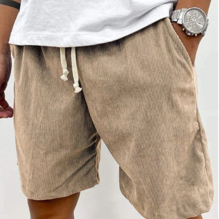 Men’s Corduroy Shorts with Drawstring – Casual Summer Pockets Pants