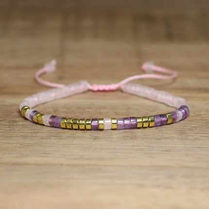 Women's Natural Stone Adjustable Beaded Bracelet – Handwoven Crystal Anklet & Spacer Beads