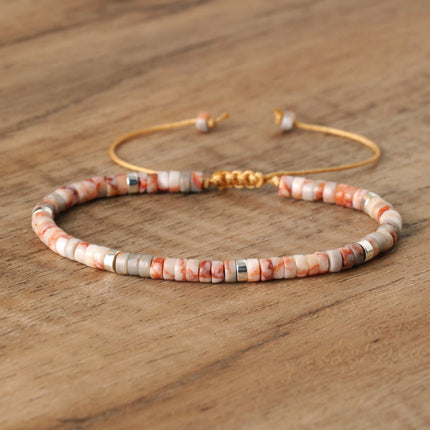 Women's Natural Stone Adjustable Beaded Bracelet – Handwoven Crystal Anklet & Spacer Beads