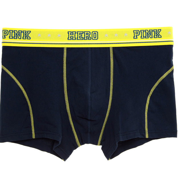 Black boxer briefs with yellow accents and 'PINK HERO' waistband on a white background