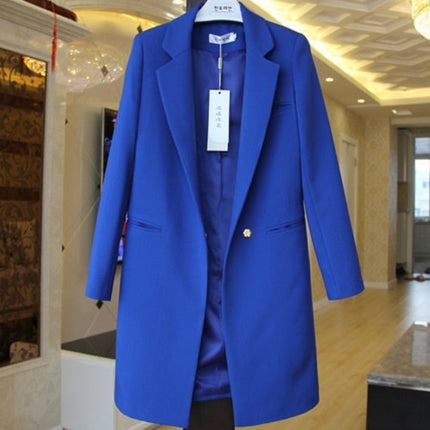 Blue coat on a mannequin with a tag in an indoor setting