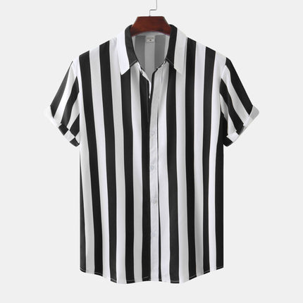 Men’s 3D Printed Short Sleeve Turn Loose Cotton Blend Shirt