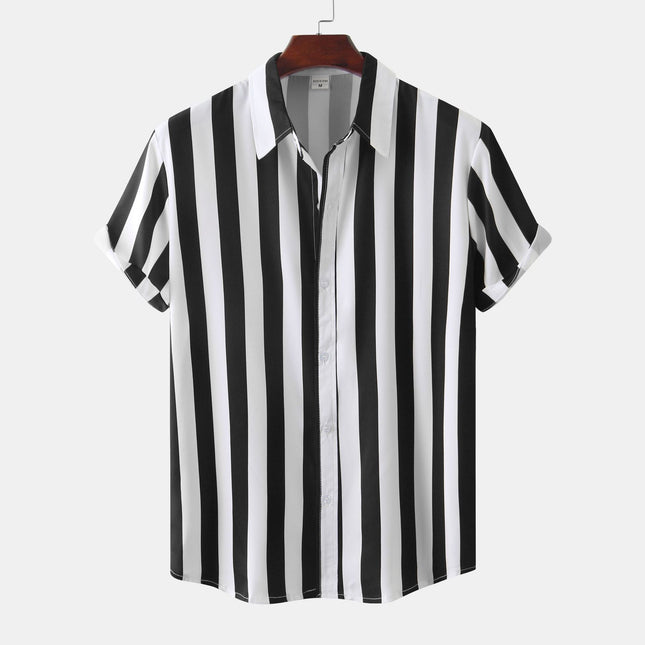 Men’s 3D Printed Short Sleeve Turn Loose Cotton Blend Shirt